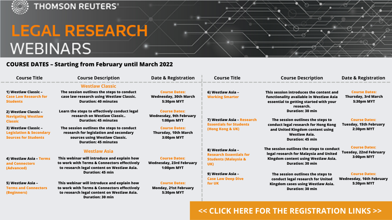ASIA Legal Research Webinars - February until March 2022